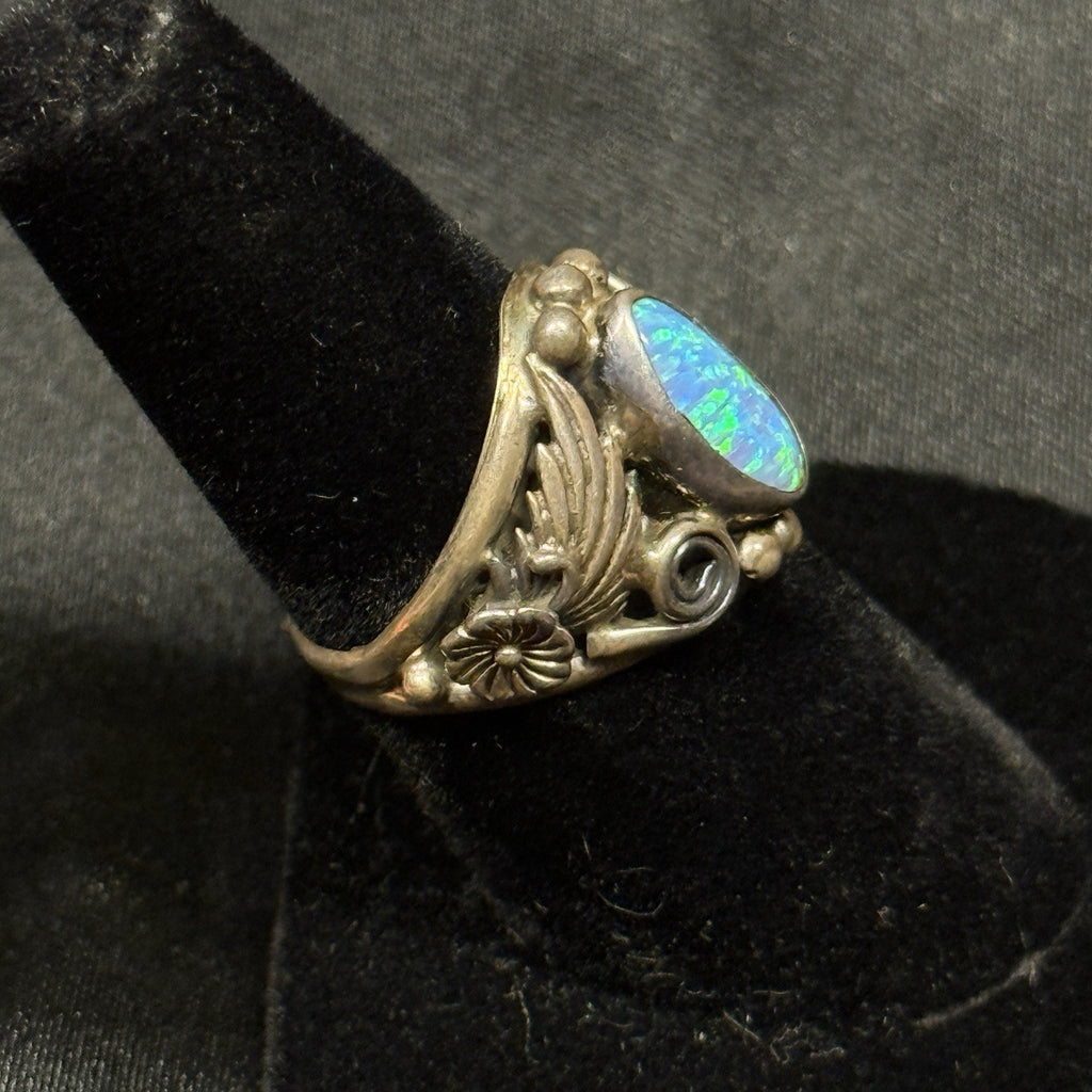 Native American Sterling Silver Ring Pink Fire Opal Signed Nila Johnson Sz 6