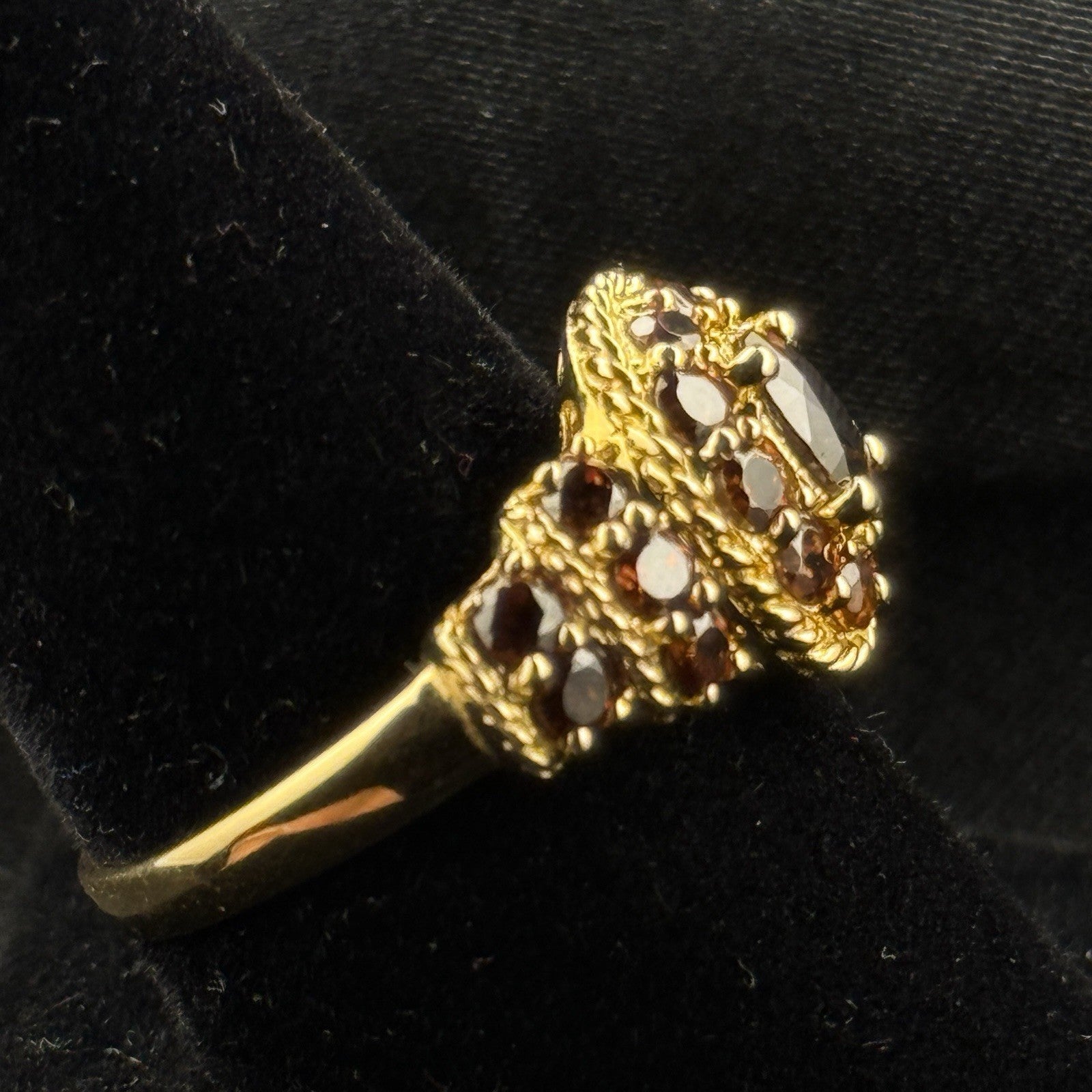 Estate Sterling Silver Ring Orange Stones Cluster Gold Vermeil 925 Size 8