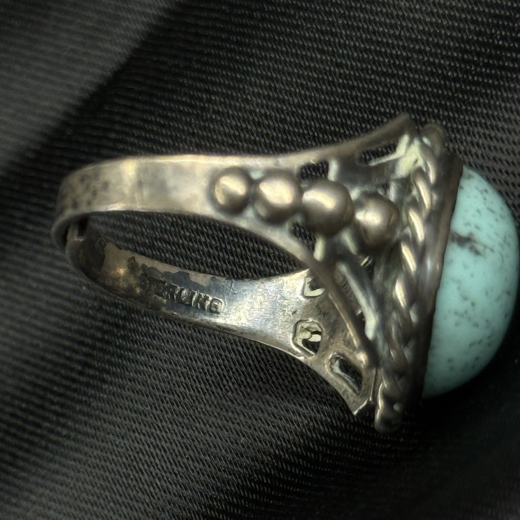 Estate Sterling Silver Ring Round Turquoise Size 5 925