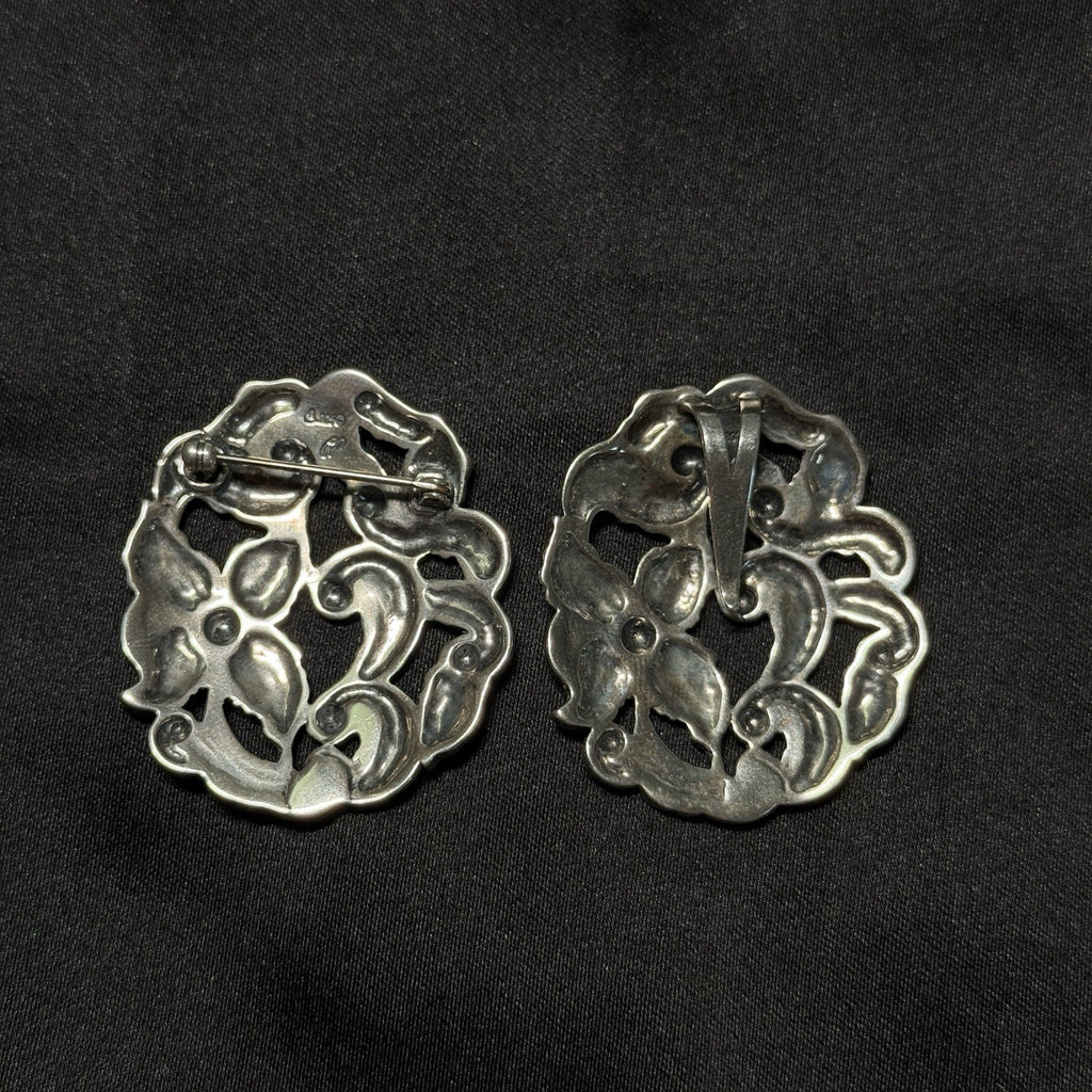 Carolyn Pollack Sterling Silver Floral Broach Slide Pendant Charm Pair 32 Grams