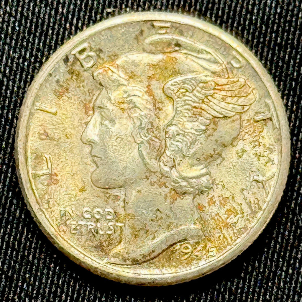 1945-D Mercury Dime MS Full Bands FSB Toned Silver 10C Denver Mint Coin