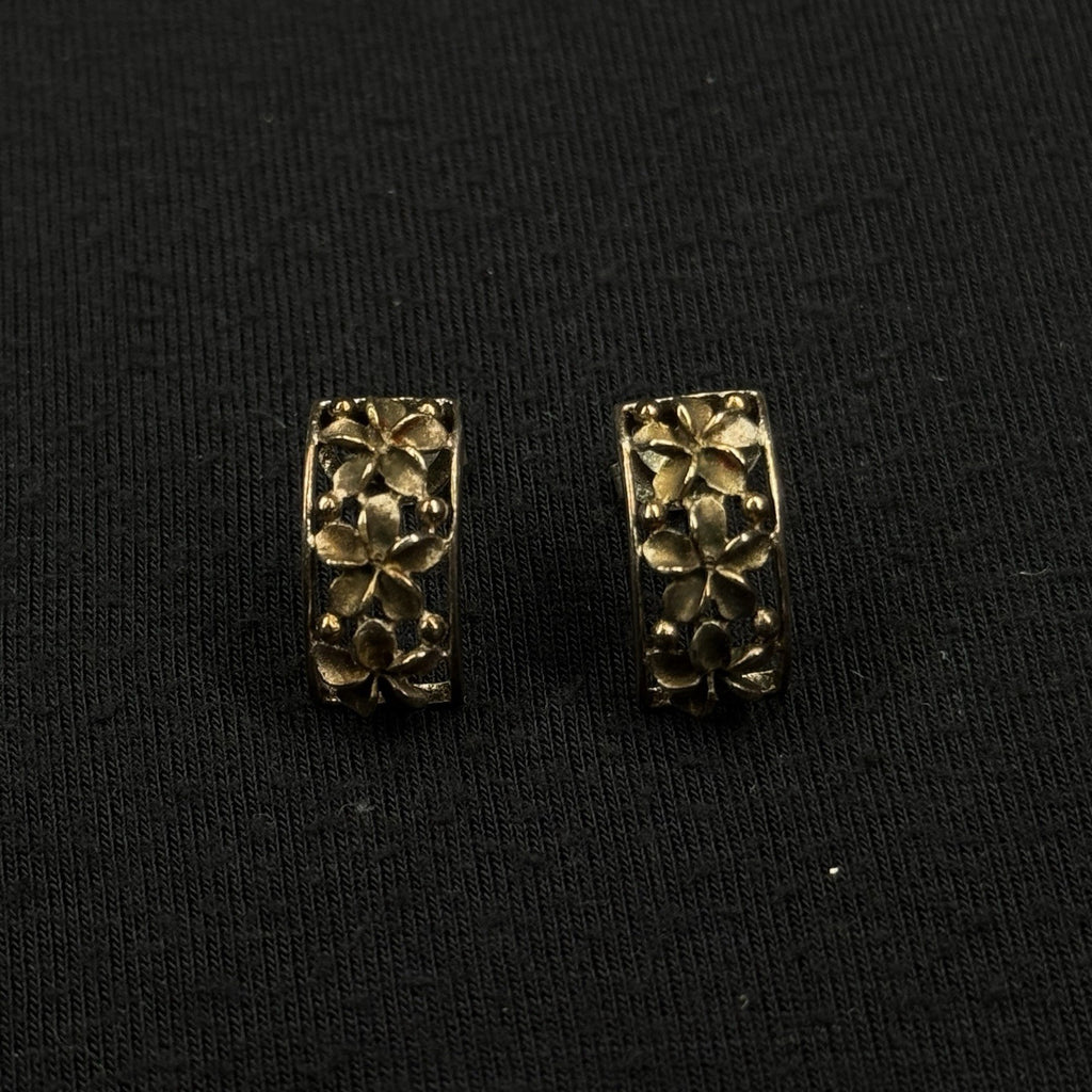Estate Sterling Silver Earrings Flower Half Hoop 925 A