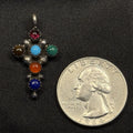 Native American Sterling Silver Pendant Multi Stone Cross Signed LB Navajo