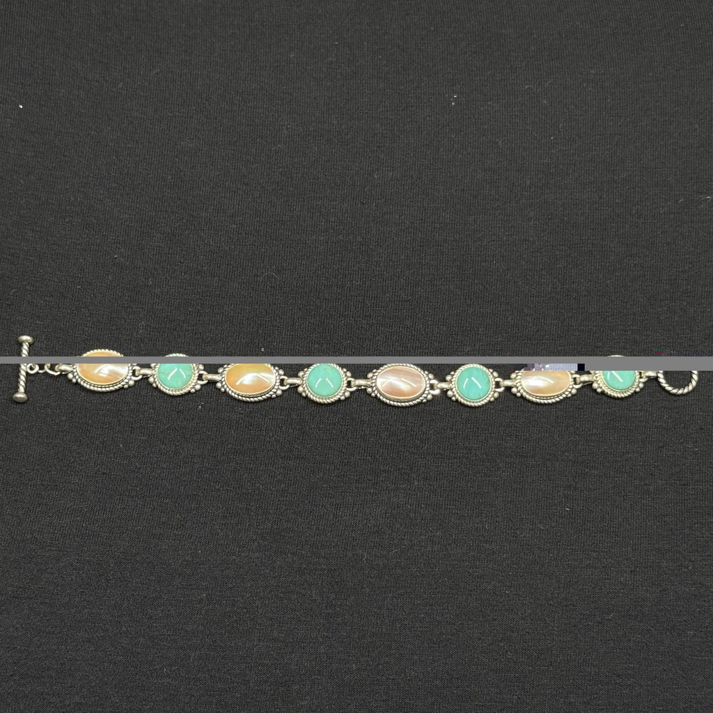 Estate Carolyn Pollack Sterling Turquoise and MOP Toggle Bracelet 7 925