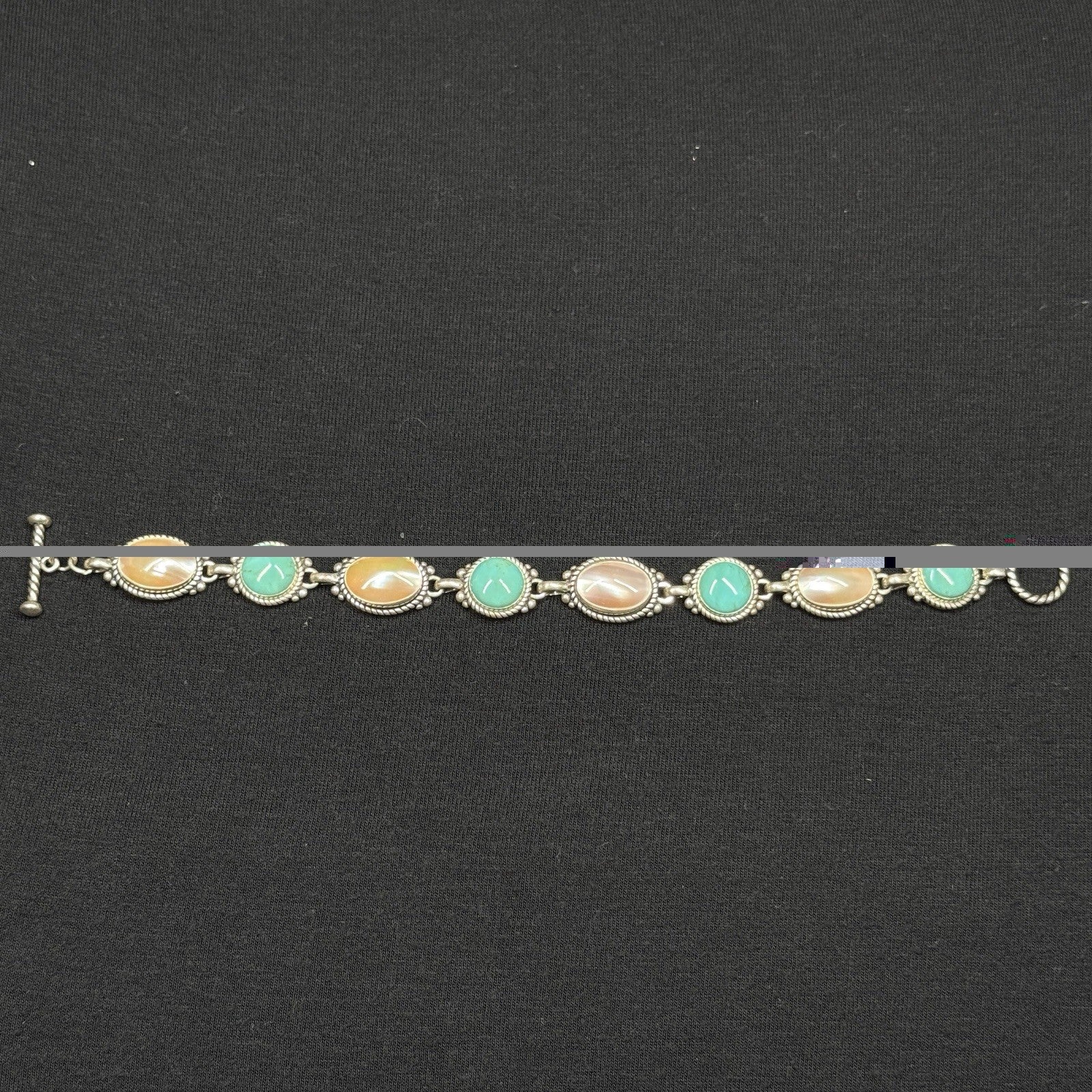 Estate Carolyn Pollack Sterling Turquoise and MOP Toggle Bracelet 7 925