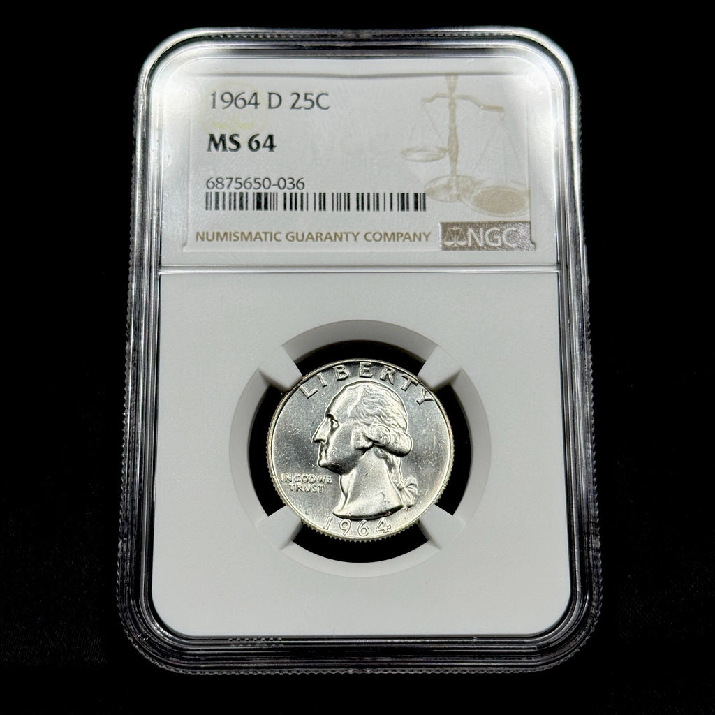 1964-D Washington Quarter NGC MS64 Prooflike Obverse Cameo Gem BU