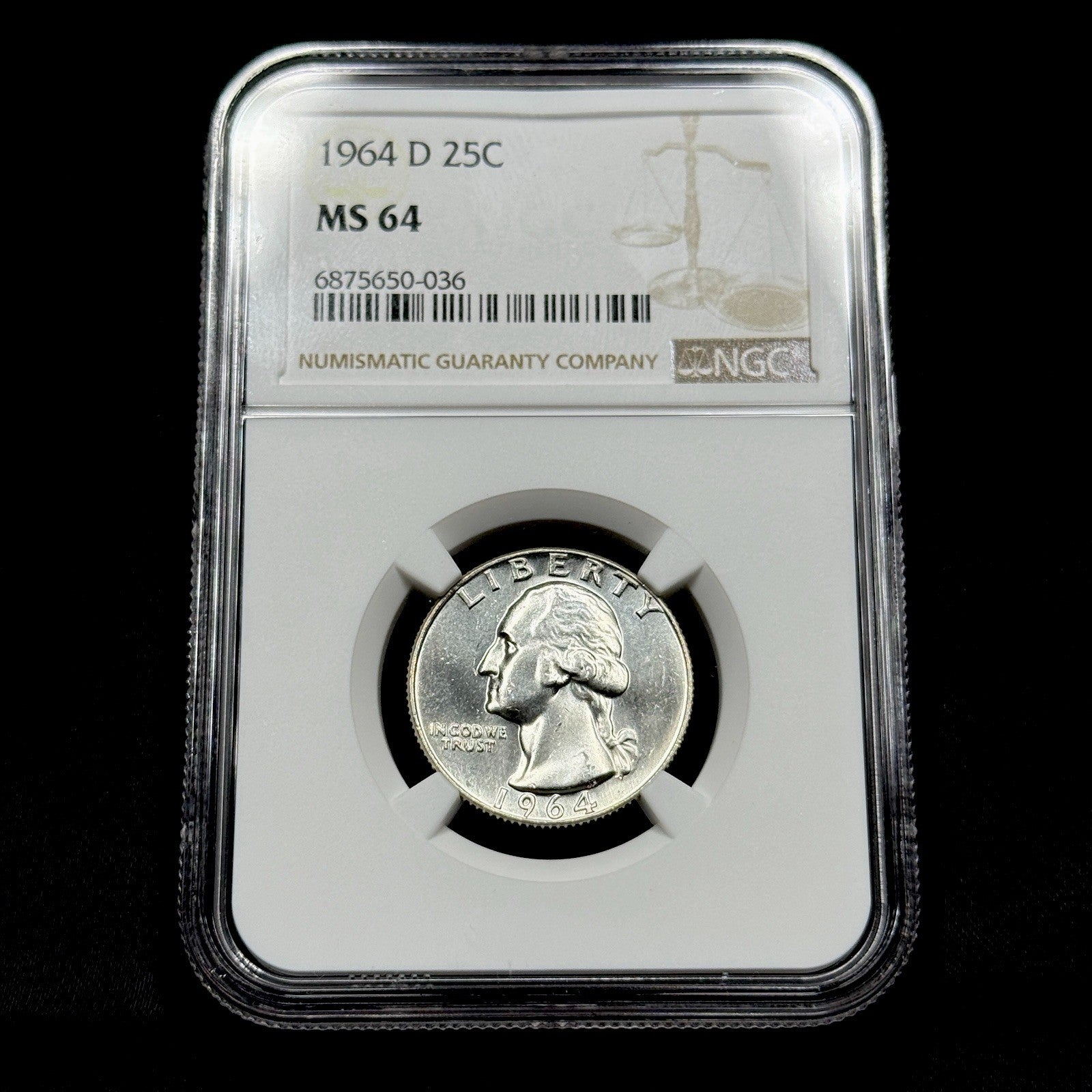 1964-D Washington Quarter NGC MS64 Prooflike Obverse Cameo Gem BU