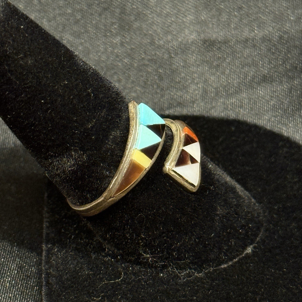 Native American Sterling Silver Ring Inlay Zuni Signed Cene Woobthee Sz 8