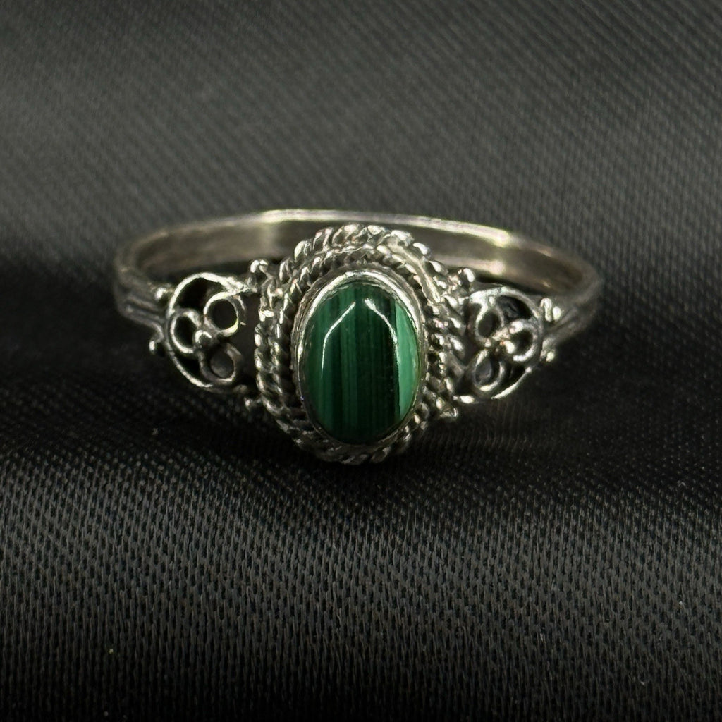 Estate Sterling Silver Ring Green Malachite Size 8 925
