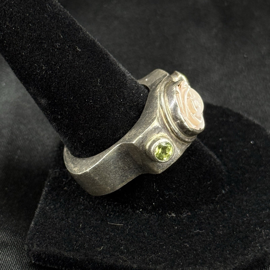 Estate Sterling Silver MOP Flower Ring Band Thick Heavy 12.9g Size 10 PB