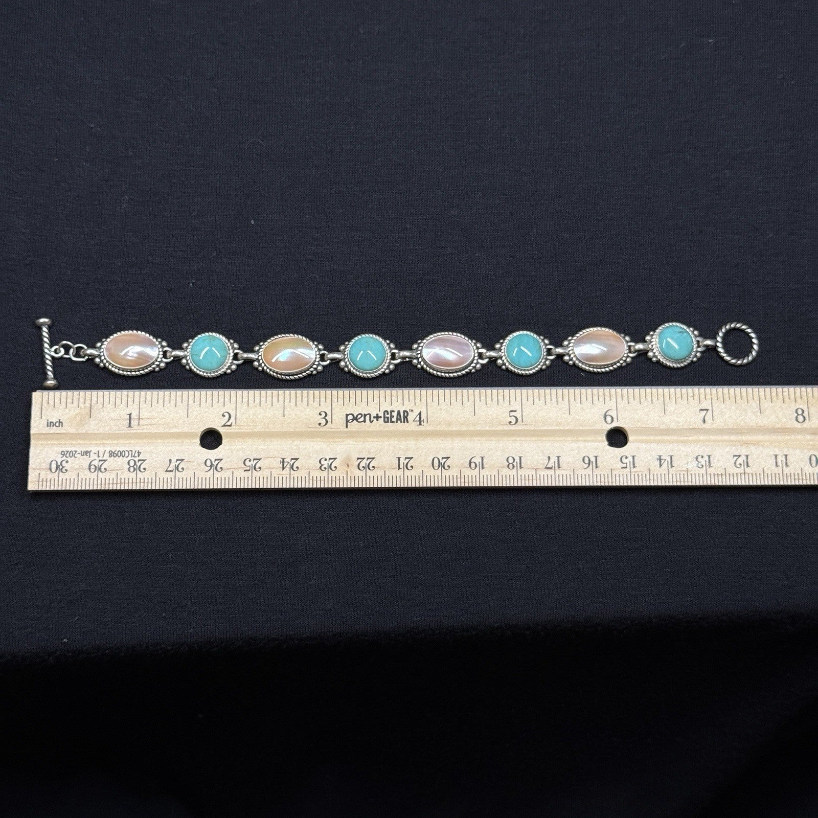 Estate Carolyn Pollack Sterling Turquoise and MOP Toggle Bracelet 7 925