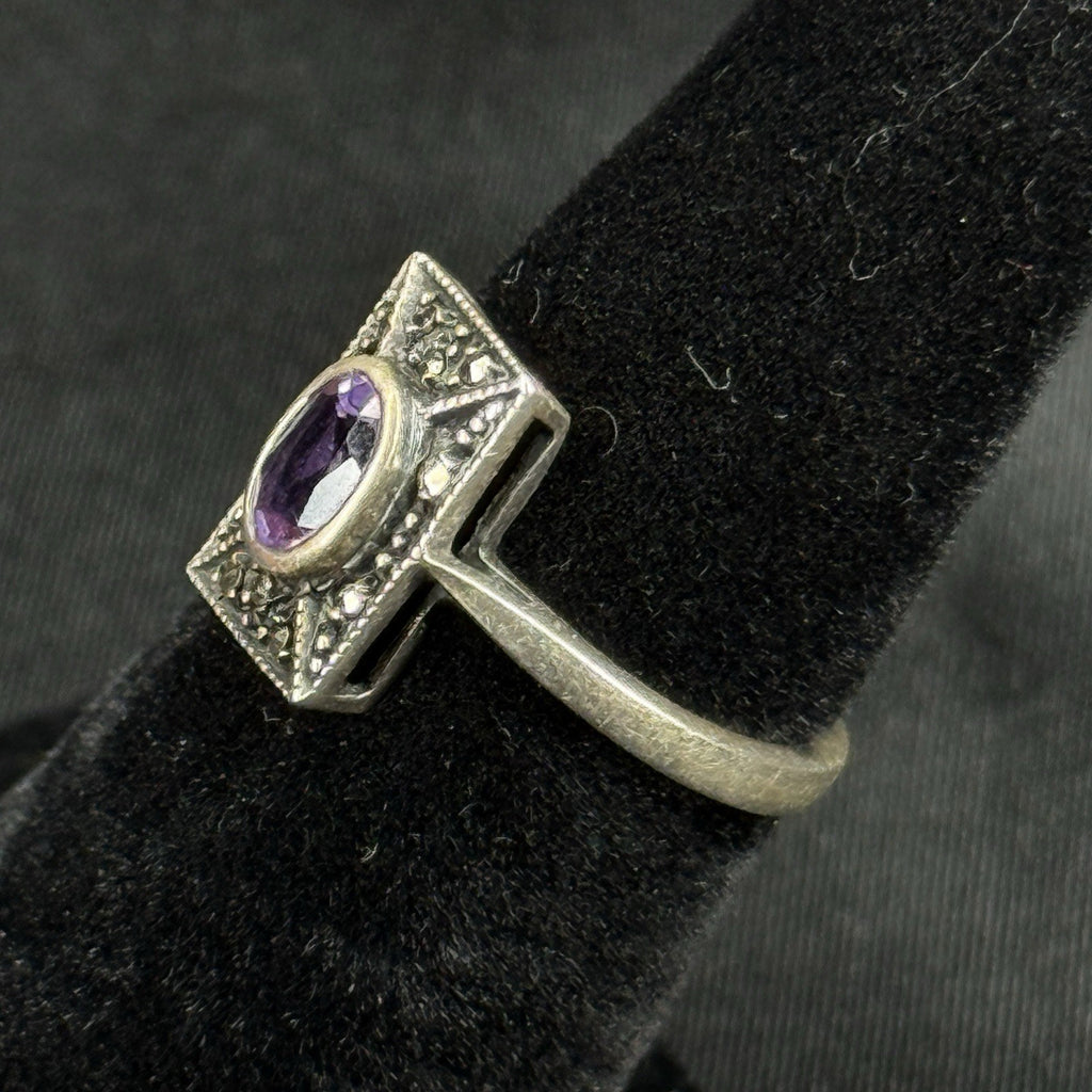 Estate Sterling Silver Ring Purple Amethyst Art Deco 925 Size 5
