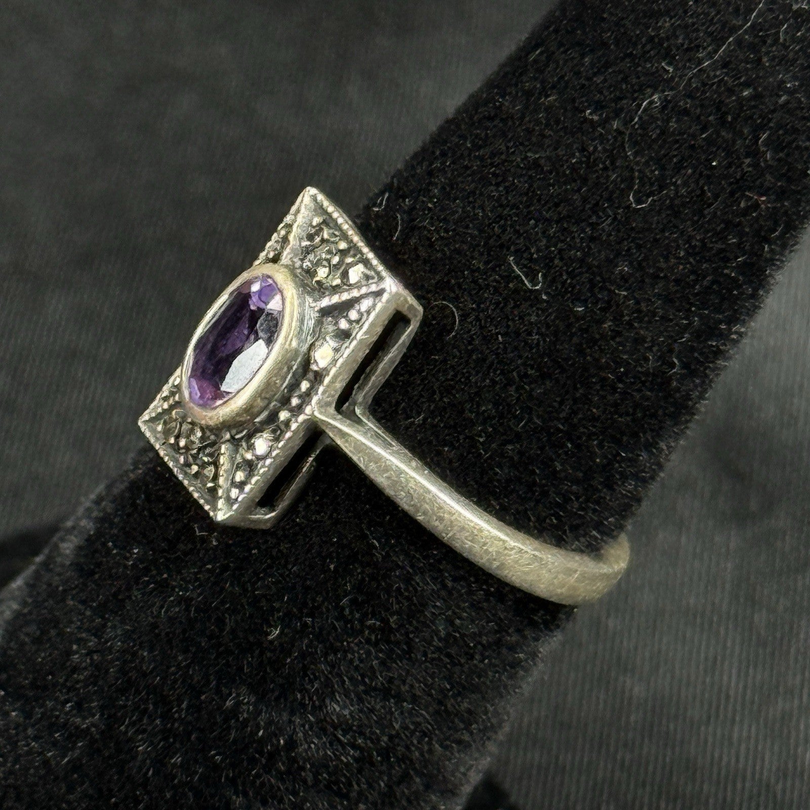 Estate Sterling Silver Ring Purple Amethyst Art Deco 925 Size 5