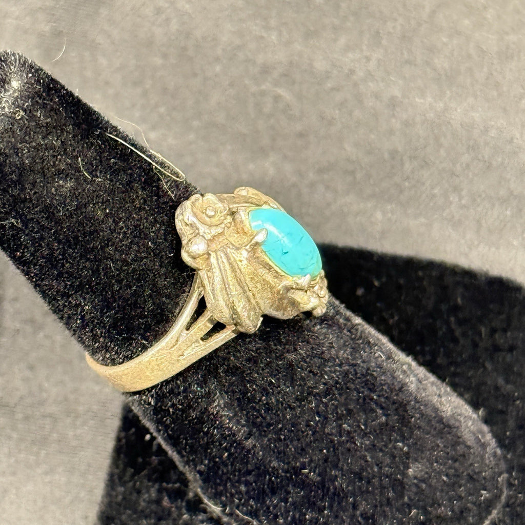 Native American Style Sterling Silver Ring Turquoise Size 5 Unsigned
