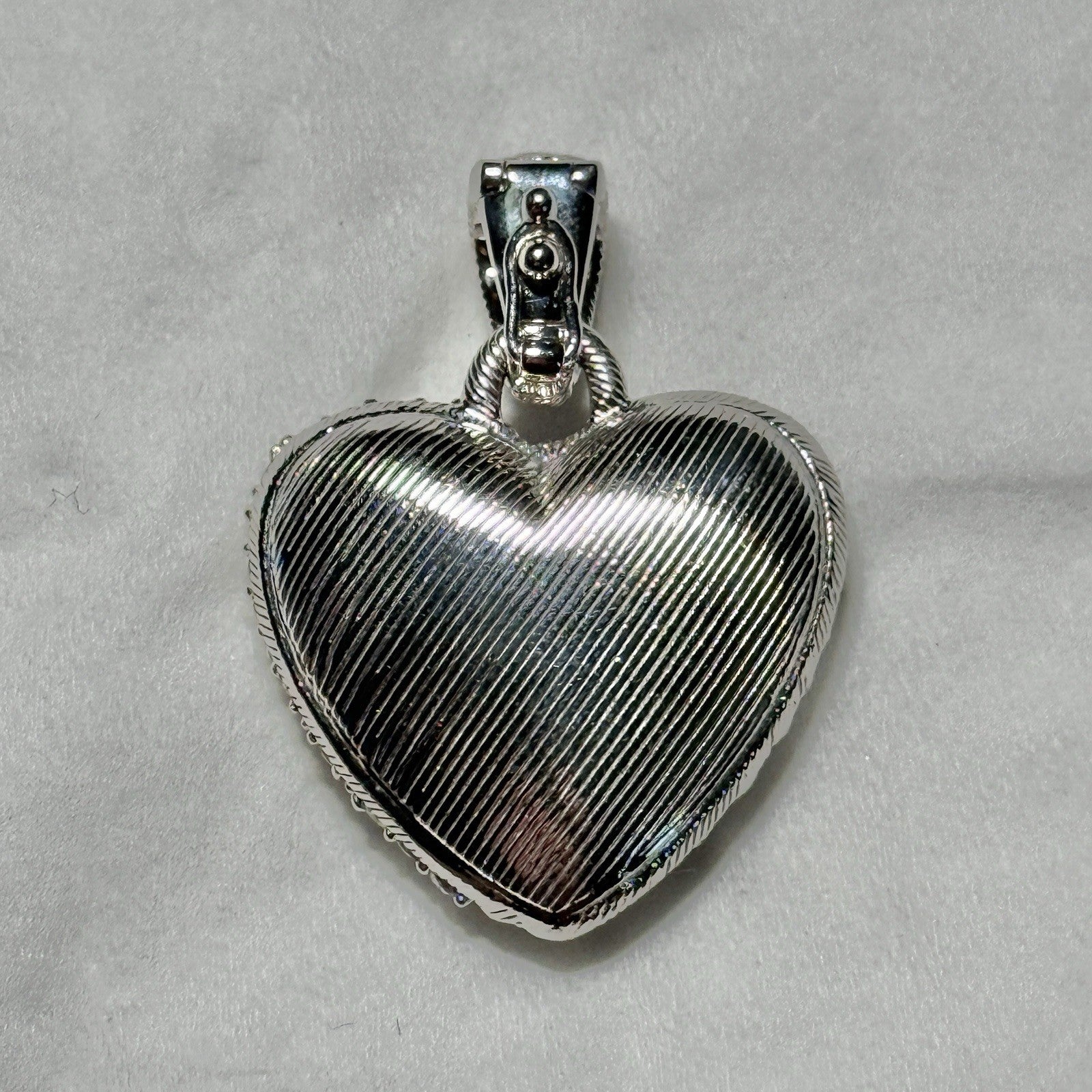 Judith Ripka Puffy Heart Sterling Silver 925 Double Sided Enhancer Pendant