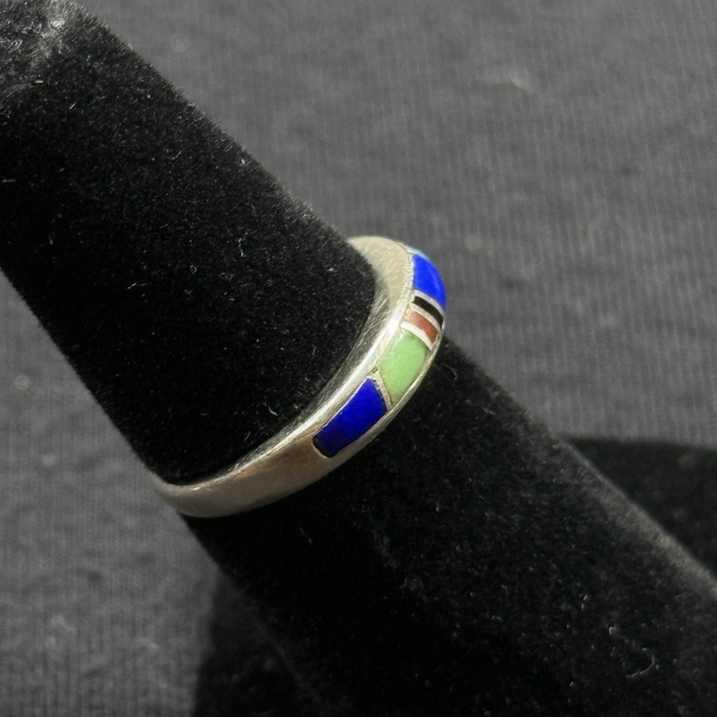 Native American Sterling Silver Stone Inlay Ring Size 4.75 925 Lapis Turquoise