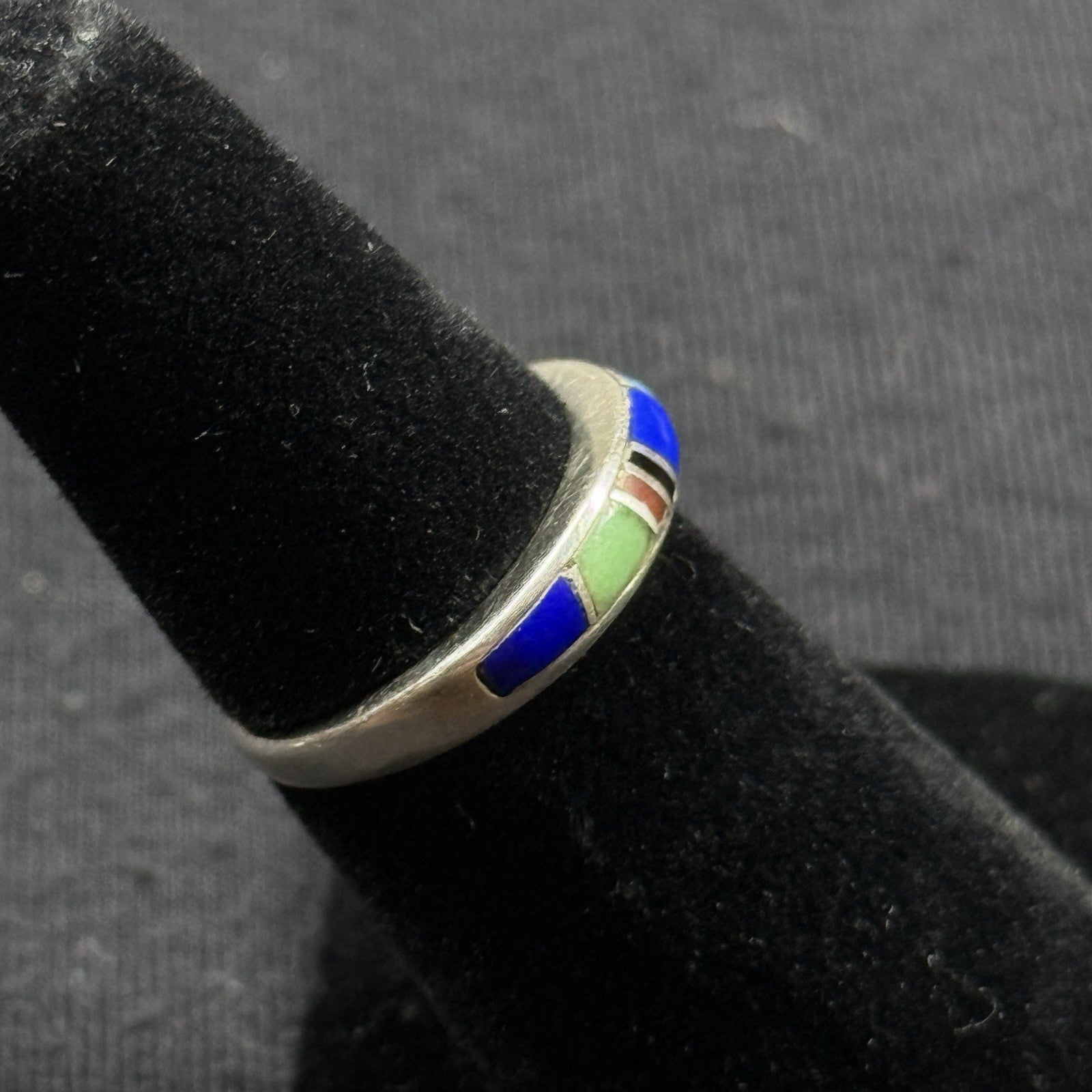 Native American Sterling Silver Stone Inlay Ring Size 4.75 925 Lapis Turquoise