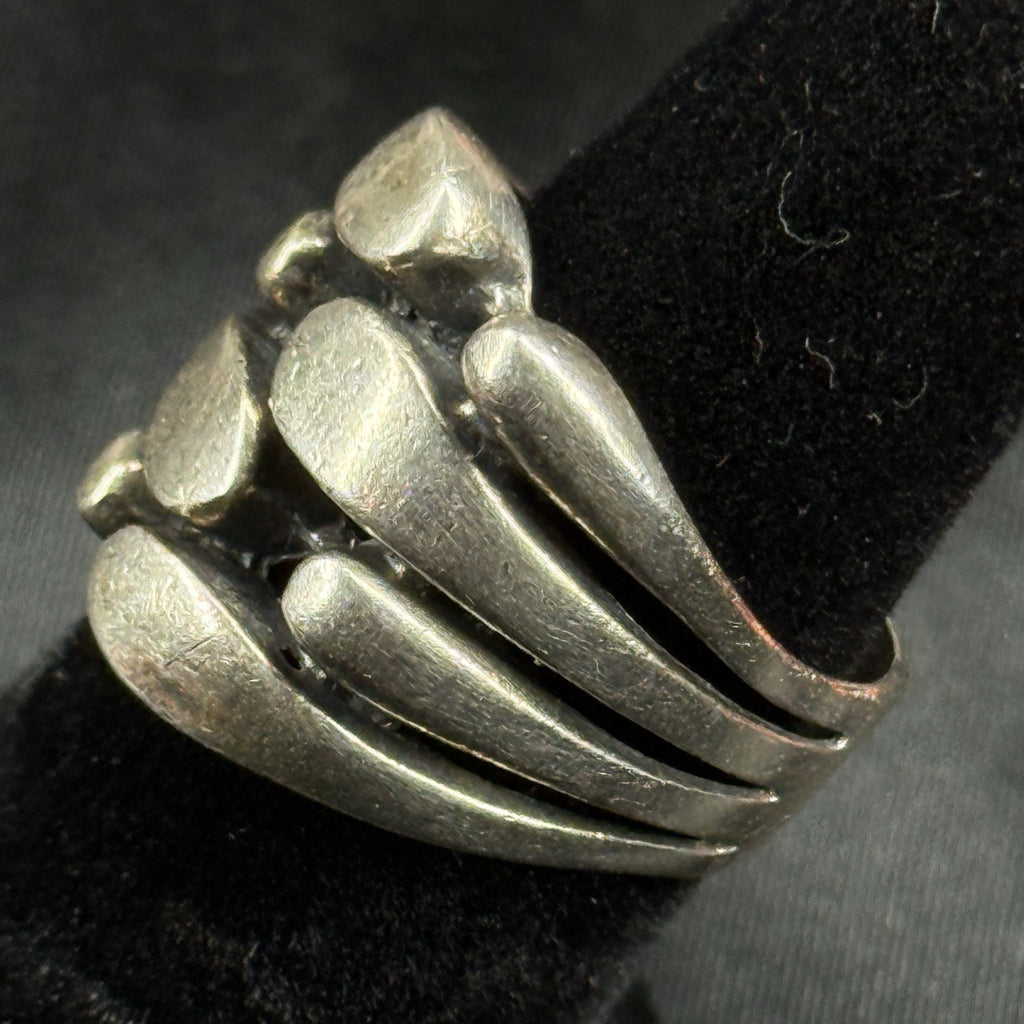 Estate Sterling Silver Ring Abstract Artisan Wide Band Size 6 Hallmarked 925