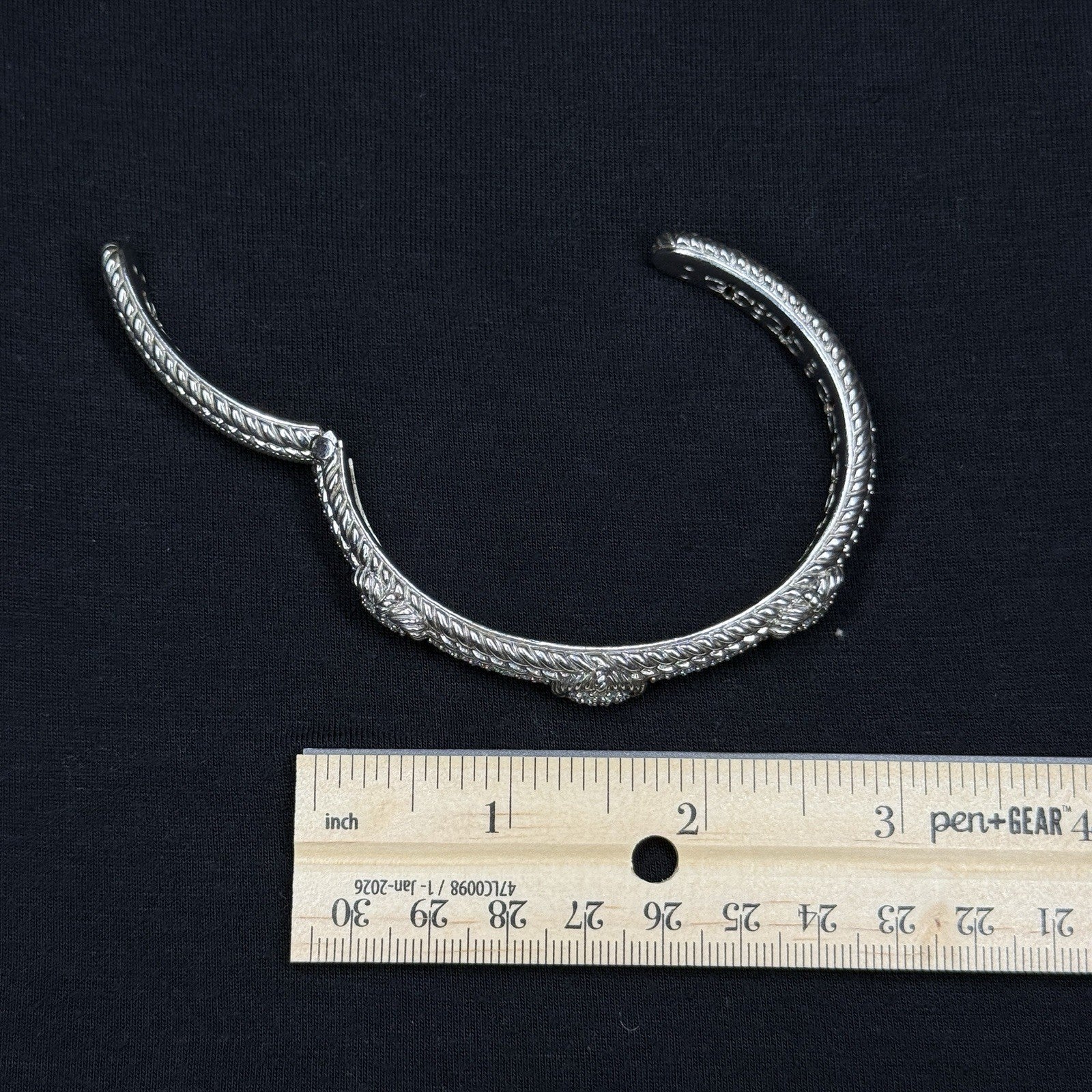 Estate Judith Ripka Sterling Silver Cuff Bracelet 3 Heart Design CZ