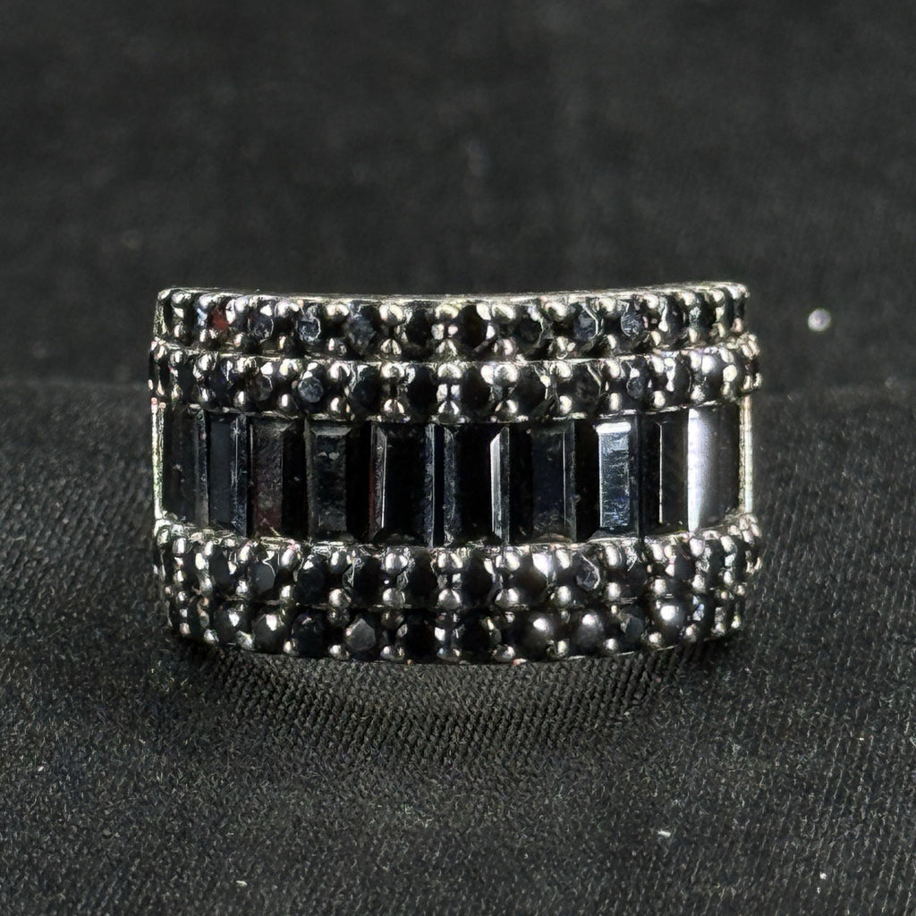 Estate Sterling Silver Ring Black CZ Baguette Cluster Thick Band 925 Size 6