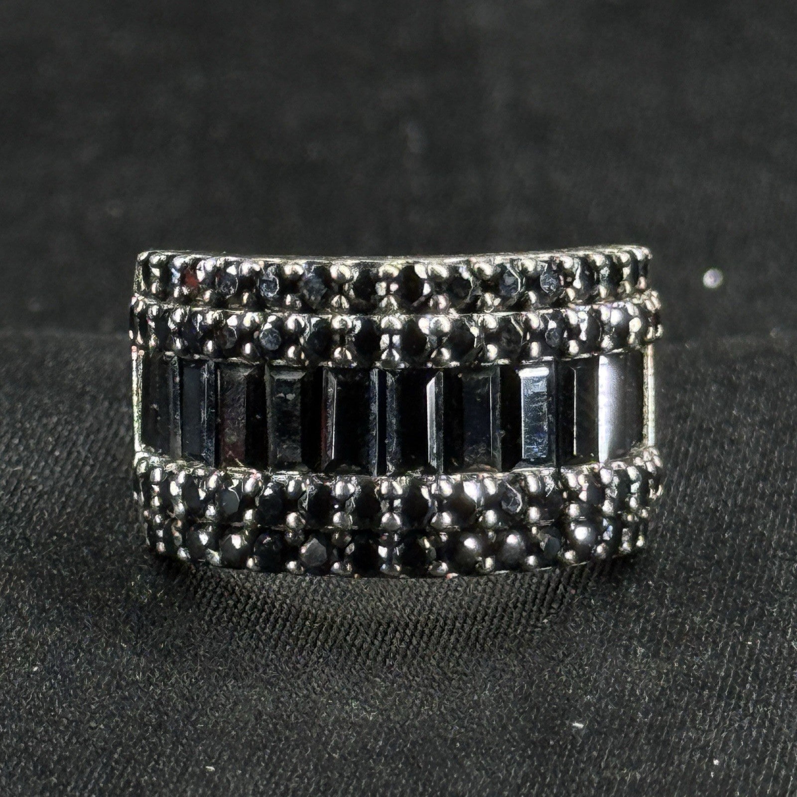 Estate Sterling Silver Ring Black CZ Baguette Cluster Thick Band 925 Size 6