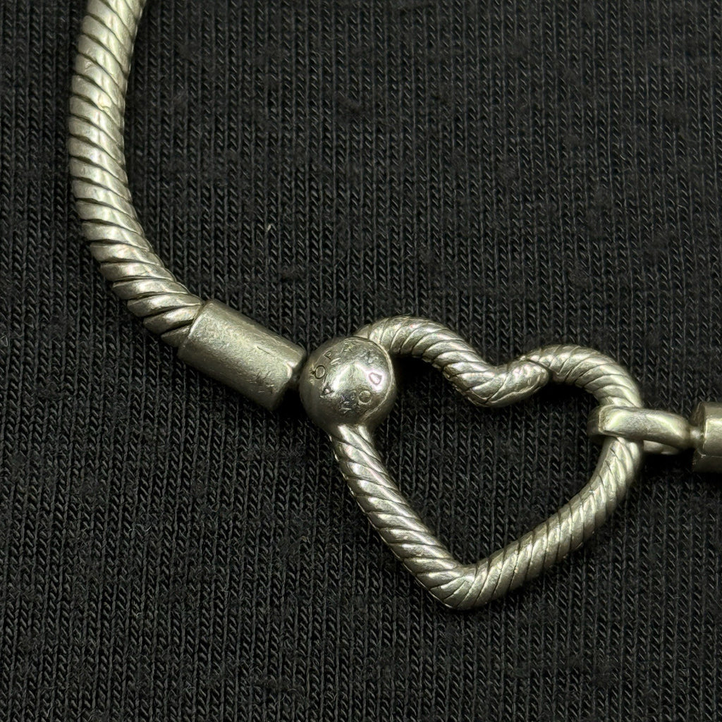 Estate Pandora Heart Closure Snake Chain Sterling Silver Bracelet 925 ALE 7.5 IN