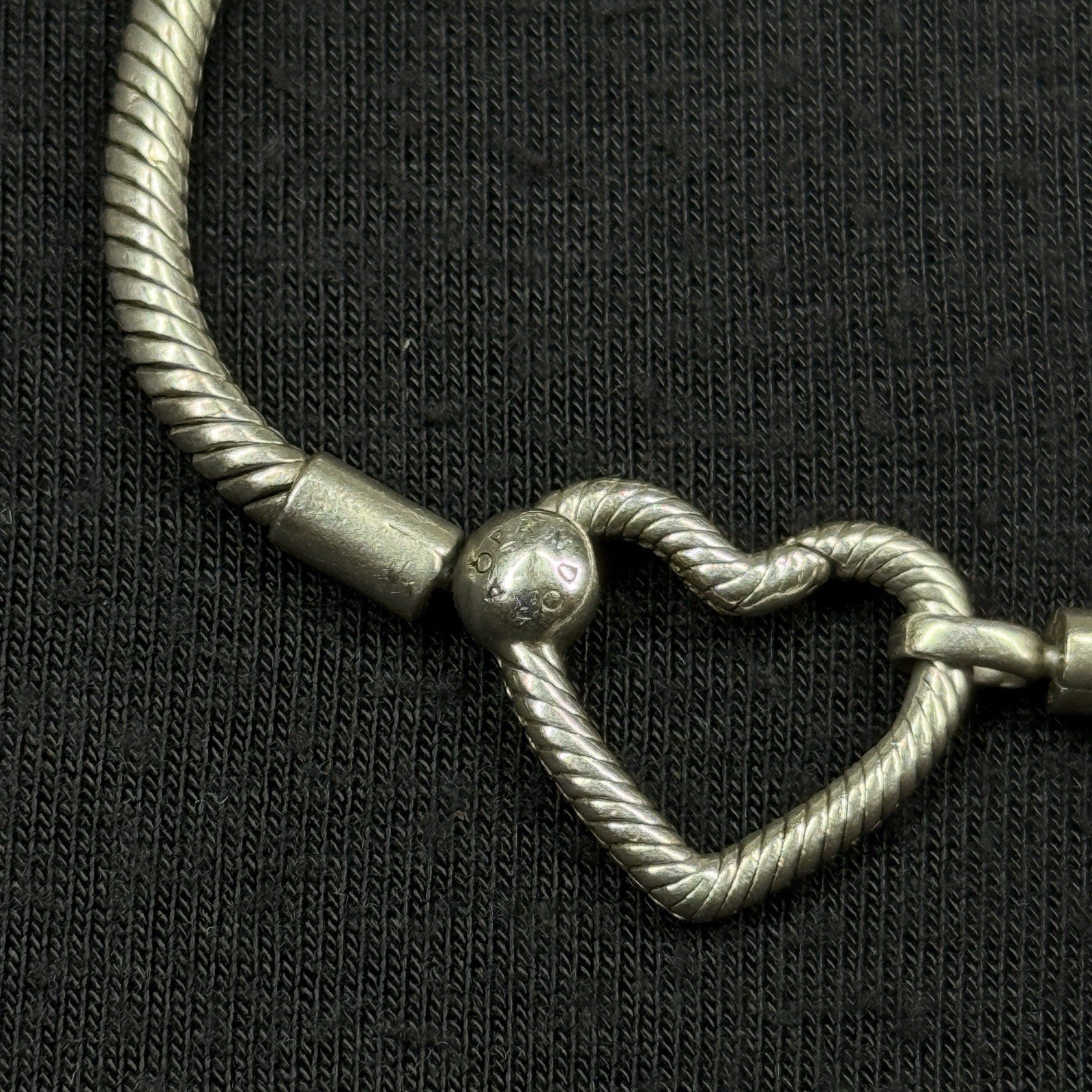 Estate Pandora Heart Closure Snake Chain Sterling Silver Bracelet 925 ALE 7.5 IN