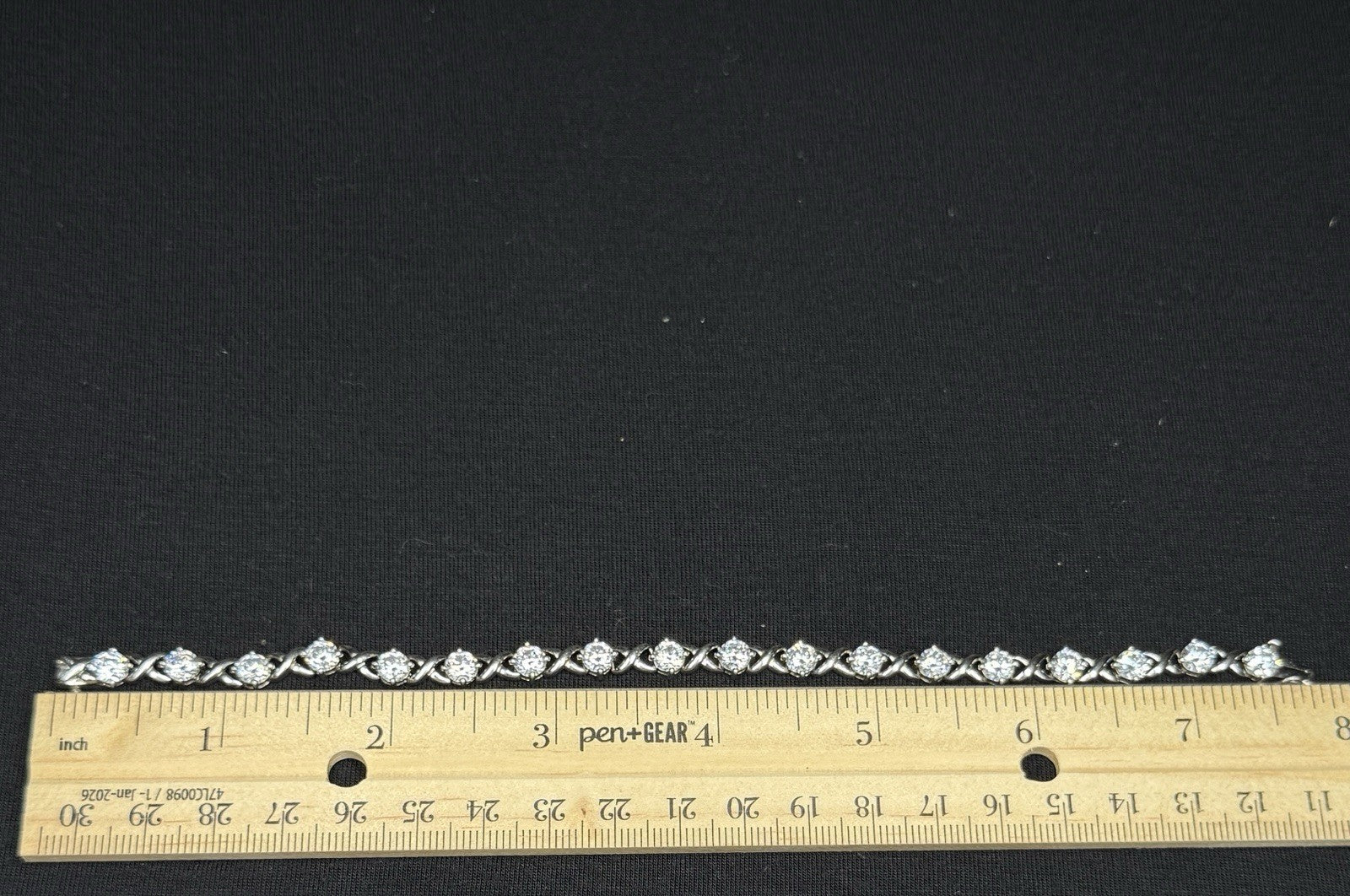 Estate Sterling Silver XO Link CZ Tennis Bracelet  925 7.5IN