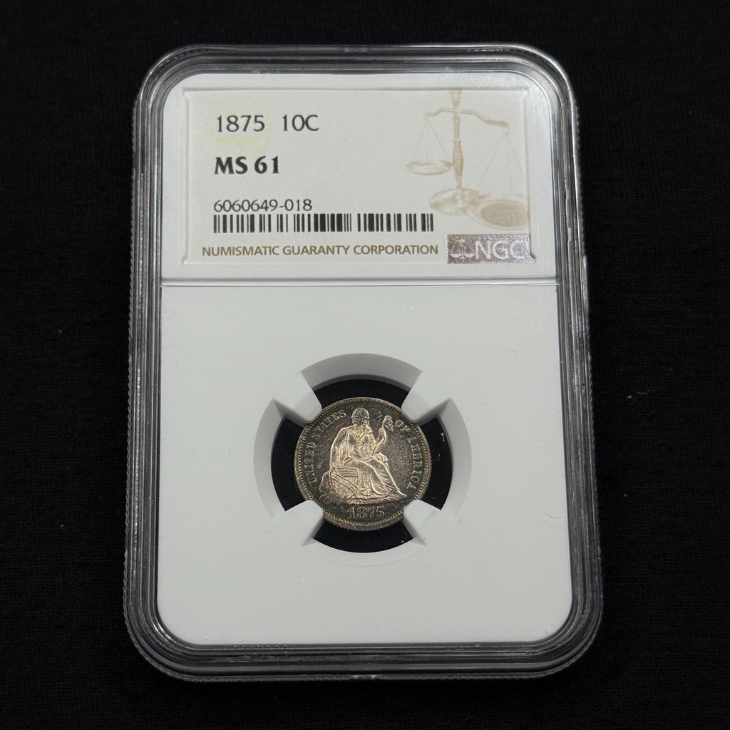 1875 10c Seated Liberty Silver Dime NGC MS61  Toned ProofLike Obverse Attractive