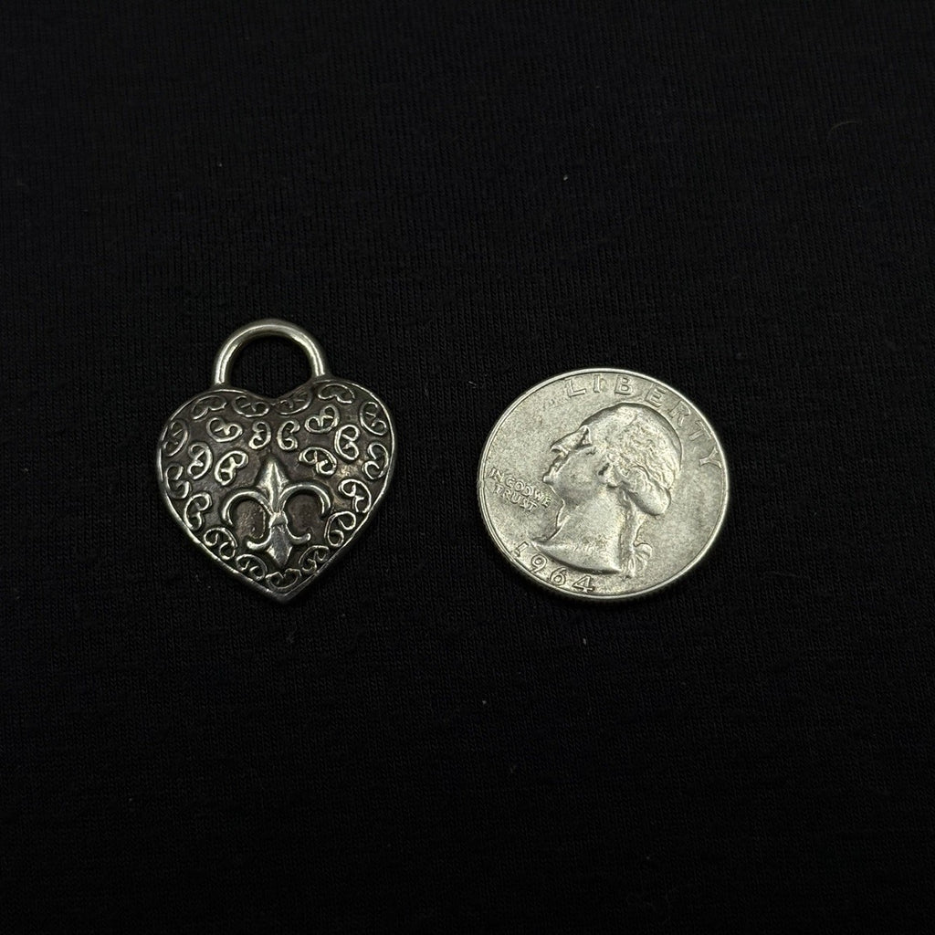 Darren Simonian Sterling Silver Heart Fleur de Lis Vintage Pendant Charm 925