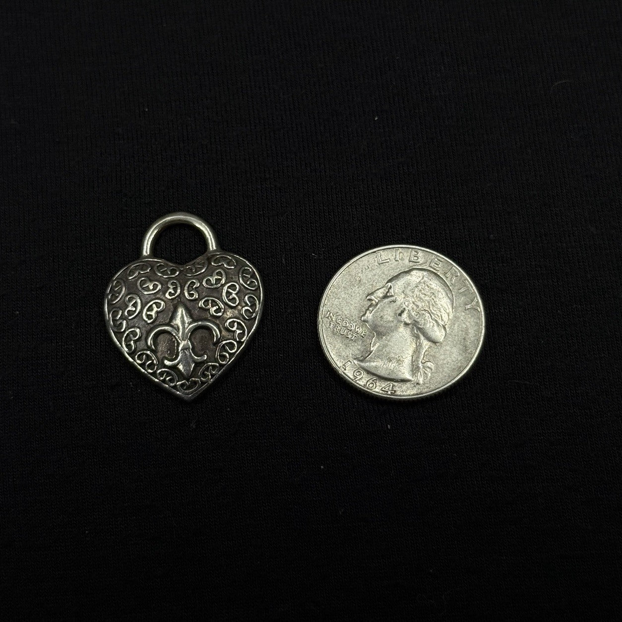 Darren Simonian Sterling Silver Heart Fleur de Lis Vintage Pendant Charm 925