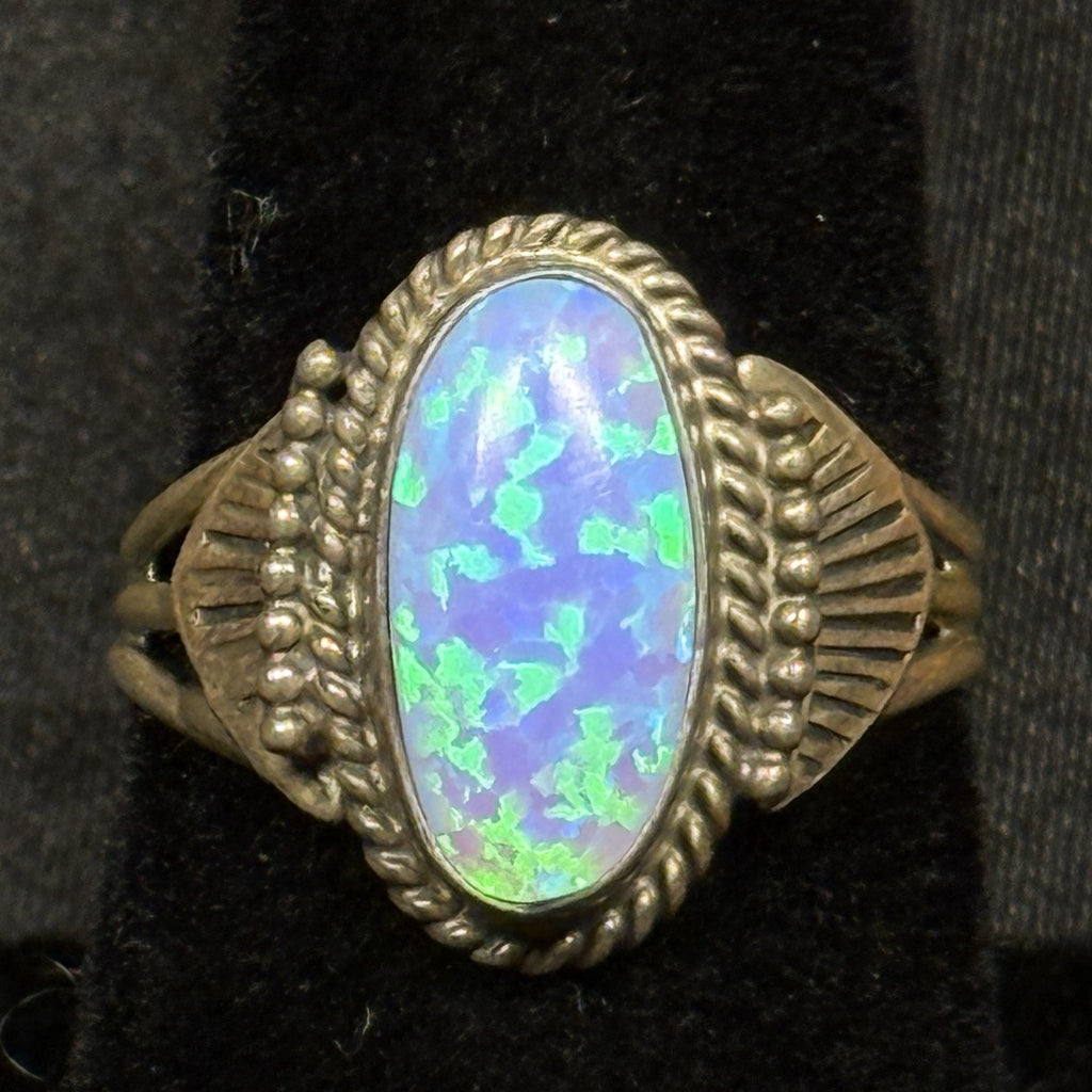 Native American Sterling Silver Ring Blue Fire Opal Signed J.Mariano Sz 7 Navajo