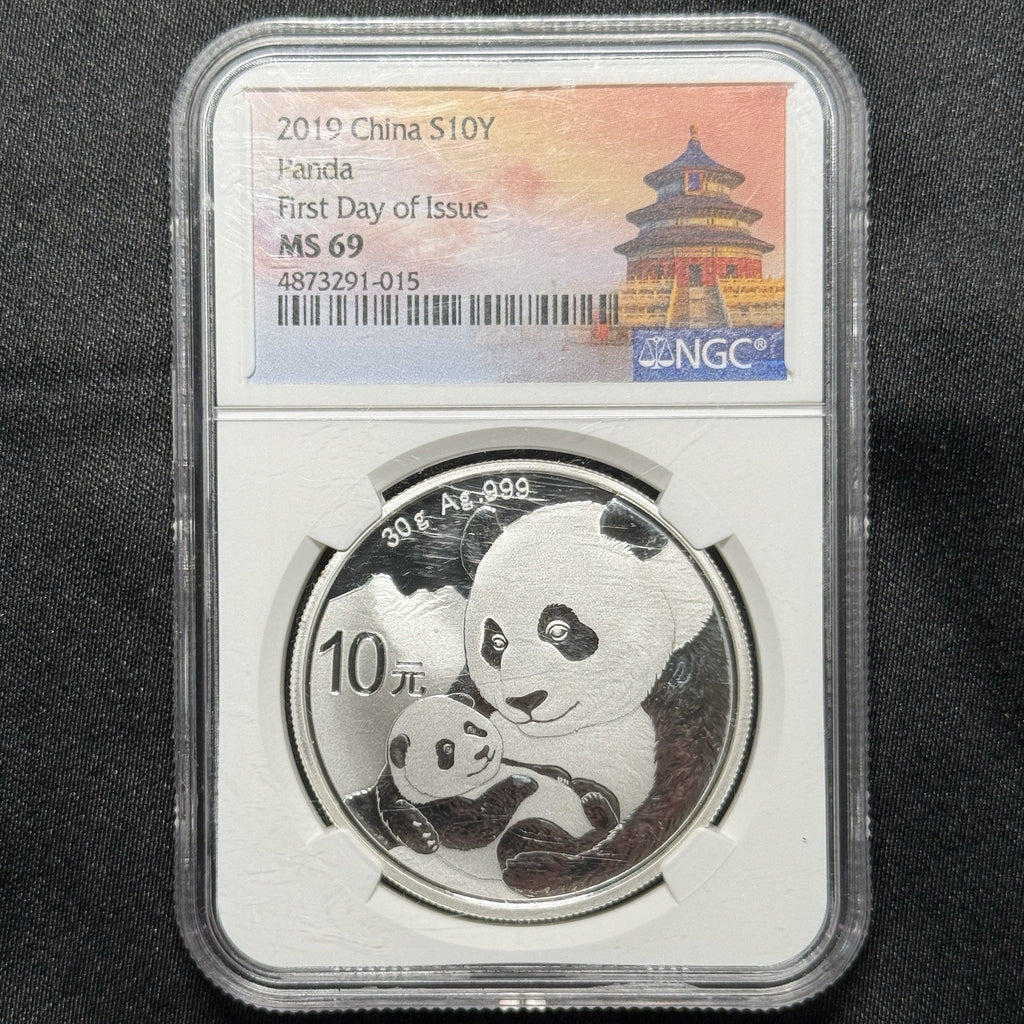 2019 China Silver Panda 10 Yuan .999 Silver NGC MS69 First Day of Issue
