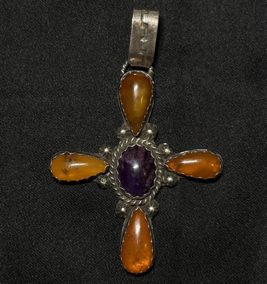Large Native American Navajo Sterling Silver Pendant FC STG Signed