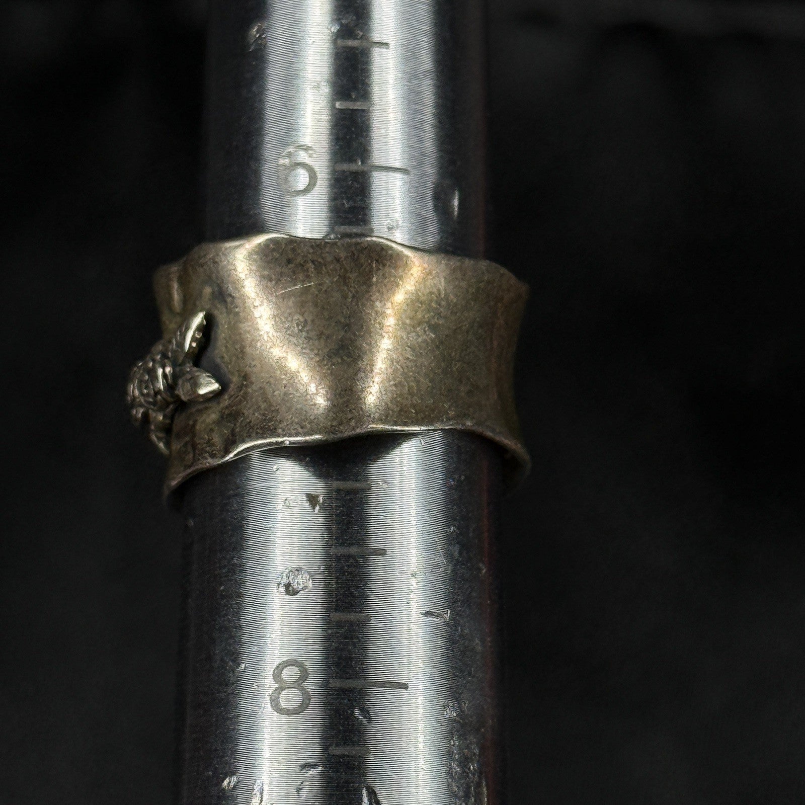 Estate Sterling Silver Ring floral Wide Band Size 6.75 925
