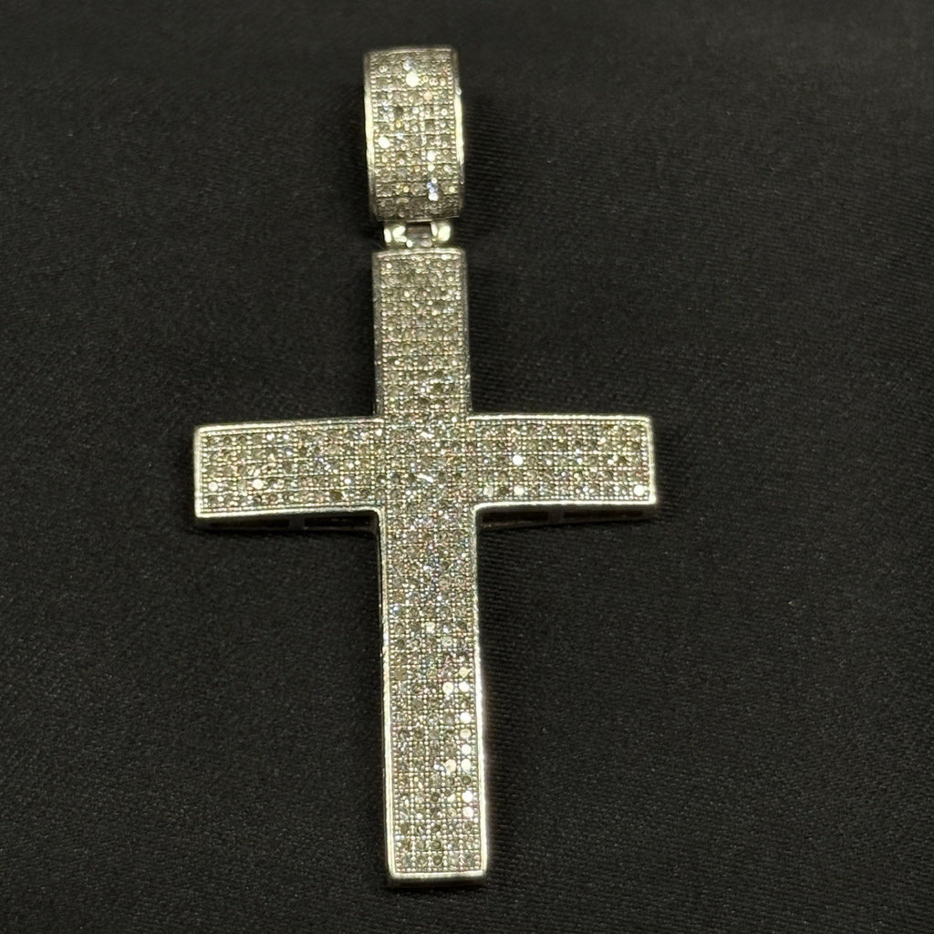 Estate Sterling Silver 925 Diamond Cross Pendant
