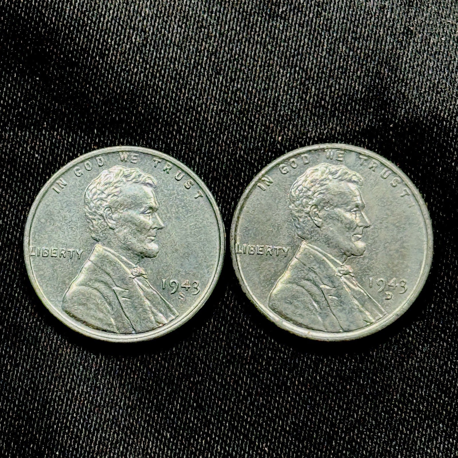1943 S D Steel Wheat Cent Pair BU Uncirculated WWII Set Nice Luster