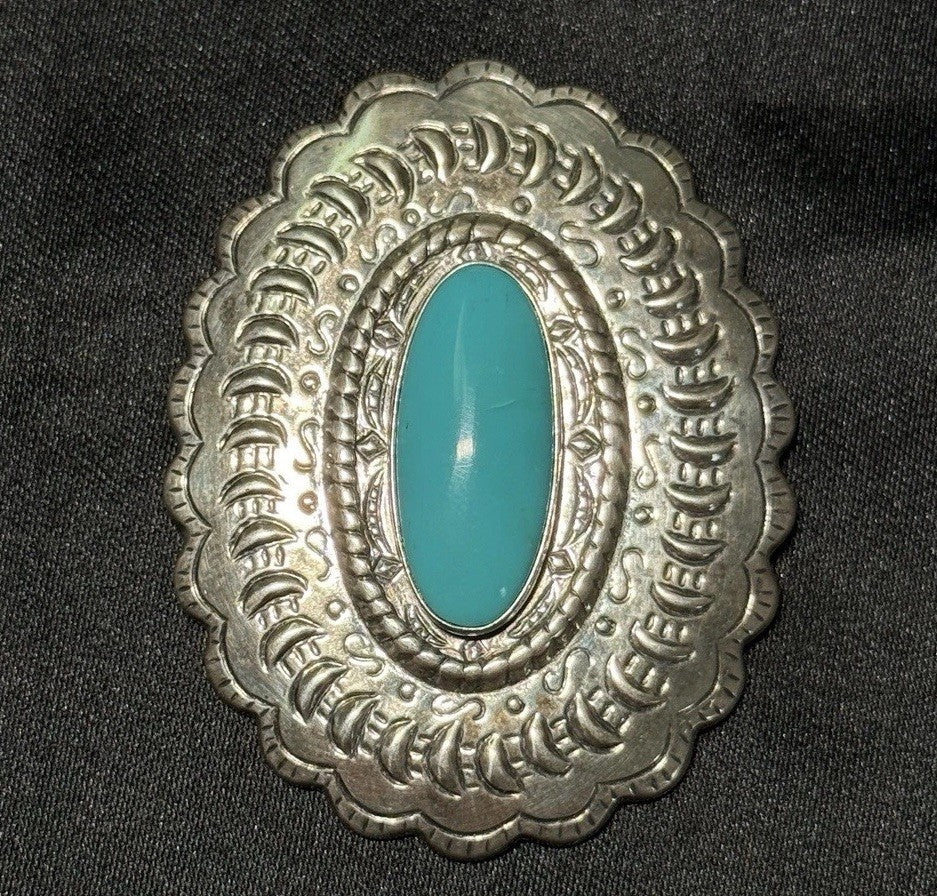 Carolyn Pollack Large 925 Sterling Turquoise Concho Pin Brooch 22 Grams