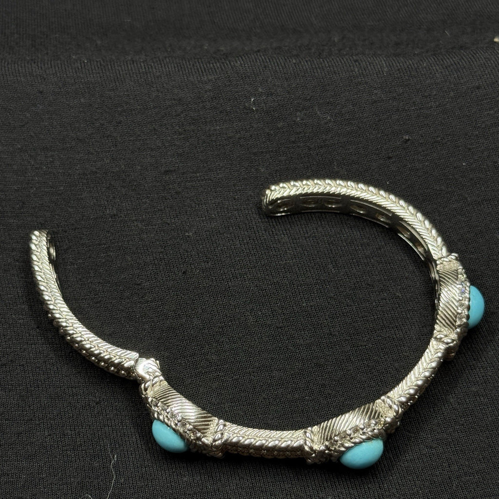 Estate Judith Ripka Sterling Silver Cuff Bracelet Turquoise CZ