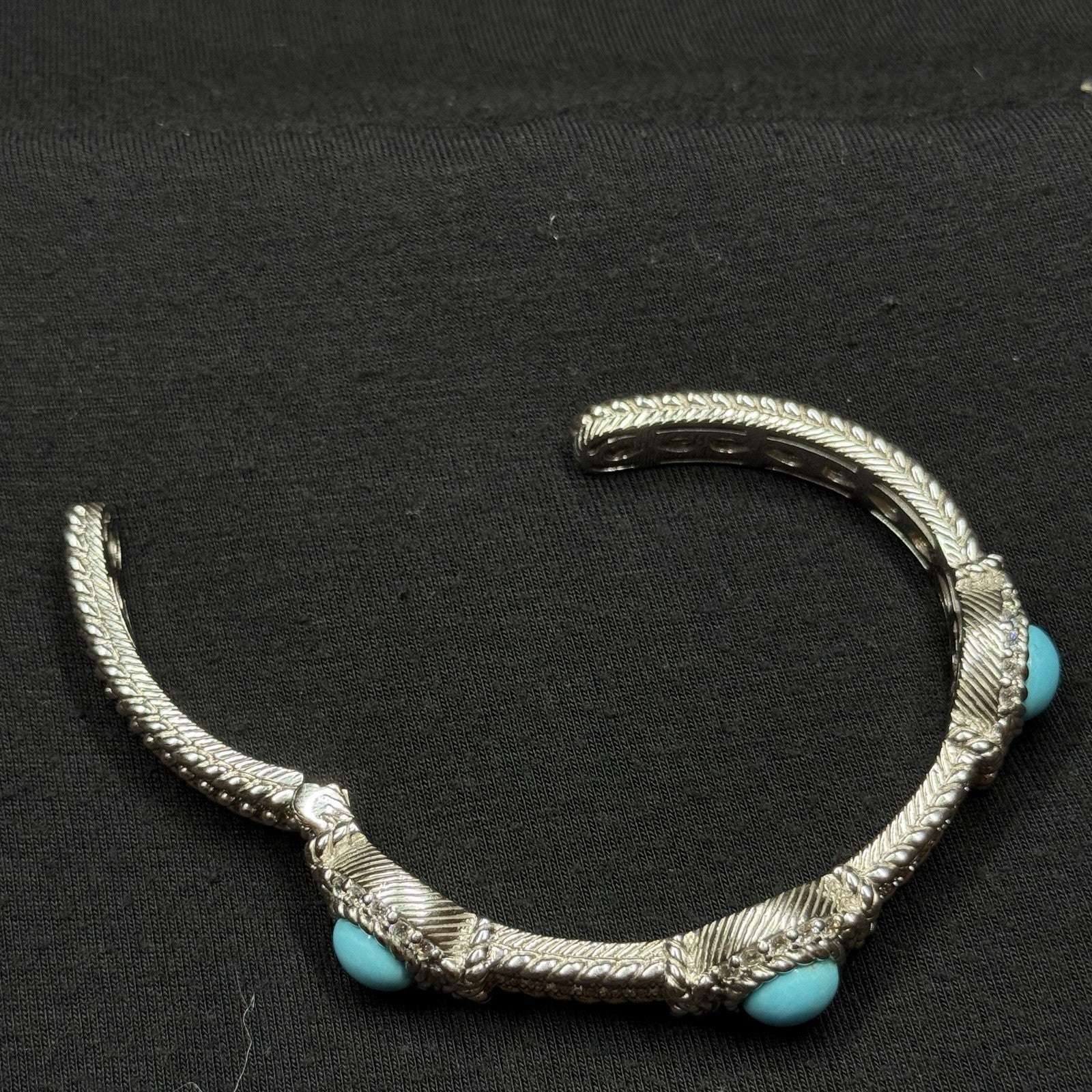 Estate Judith Ripka Sterling Silver Cuff Bracelet Turquoise CZ
