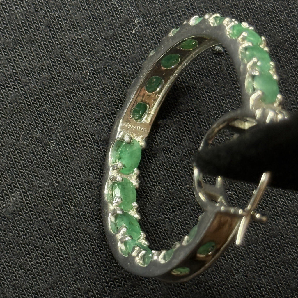 Estate Sterling Silver Earrings Emerald Hoop Djoy 925
