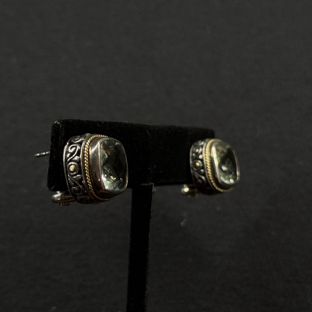 Samuel B Behnam BJC Estate Sterling Silver & 18k Green Amethyst Quartz Earrings