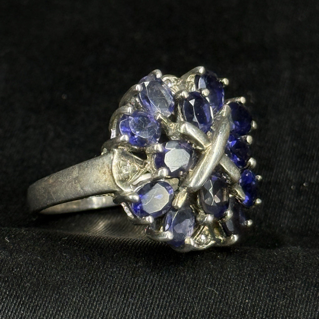 Estate Sterling Silver Ring Sapphire Cluster Blue Size 10 925 STS