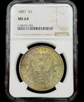 1887 Morgan Silver Dollar NGC MS64 Toned Reverse Mount