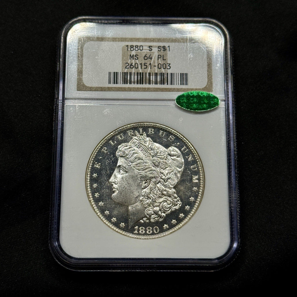 1880-S Morgan Silver Dollar NGC MS64 PL CAC Sticker  Strong Cameo Prooflike
