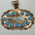 Running Bear Copper Turquoise Large Running Horse Pendant Stamped RB 925 Native