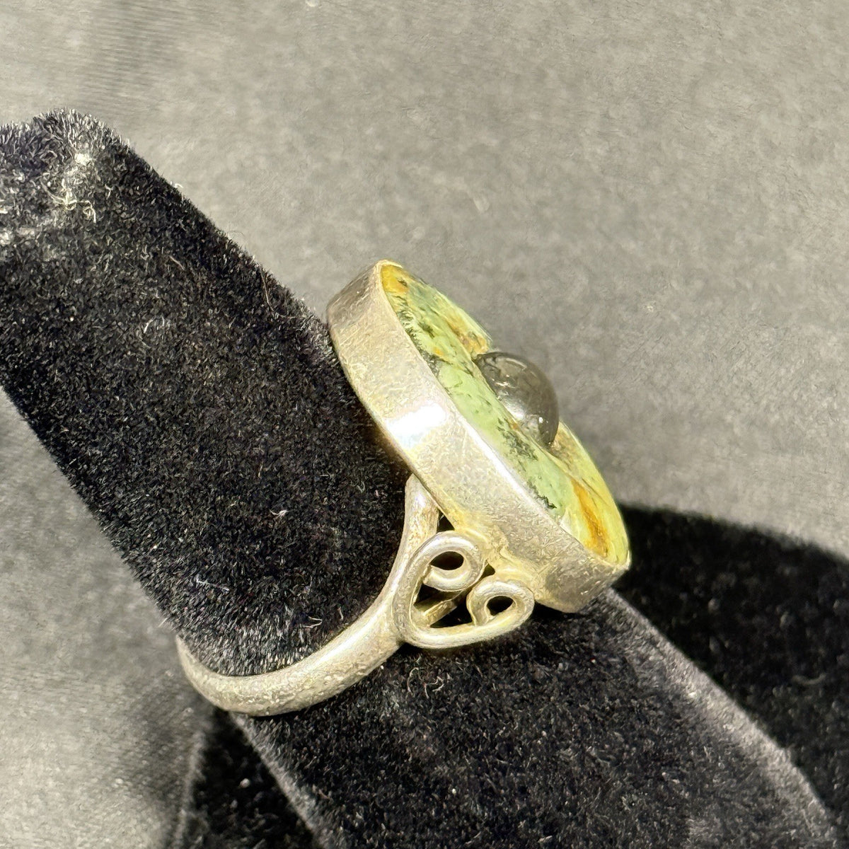 Estate Sterling Silver Mexico Ring Stone Disc Size 5.5 Signed Carsi