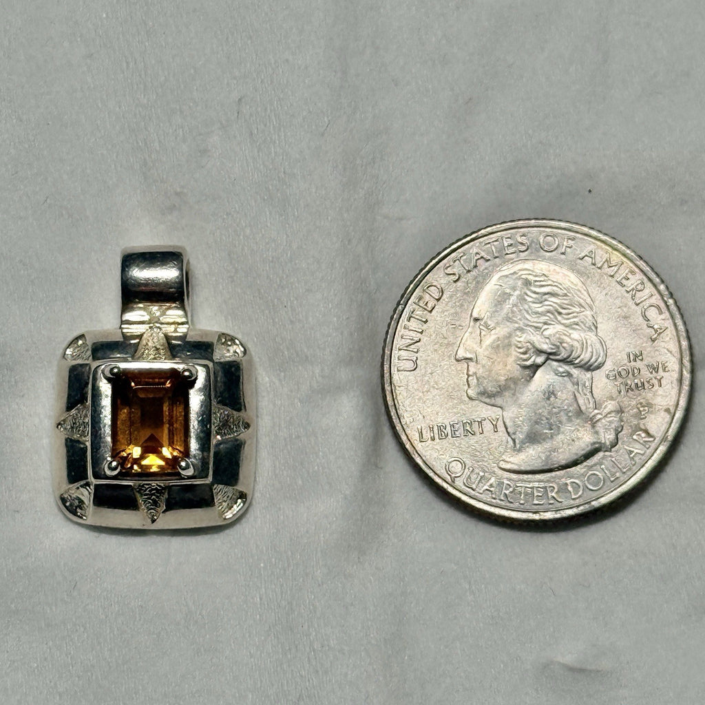 Sterling Silver 925 Orange Citrine Pendant Nice Size Chunky Stamped