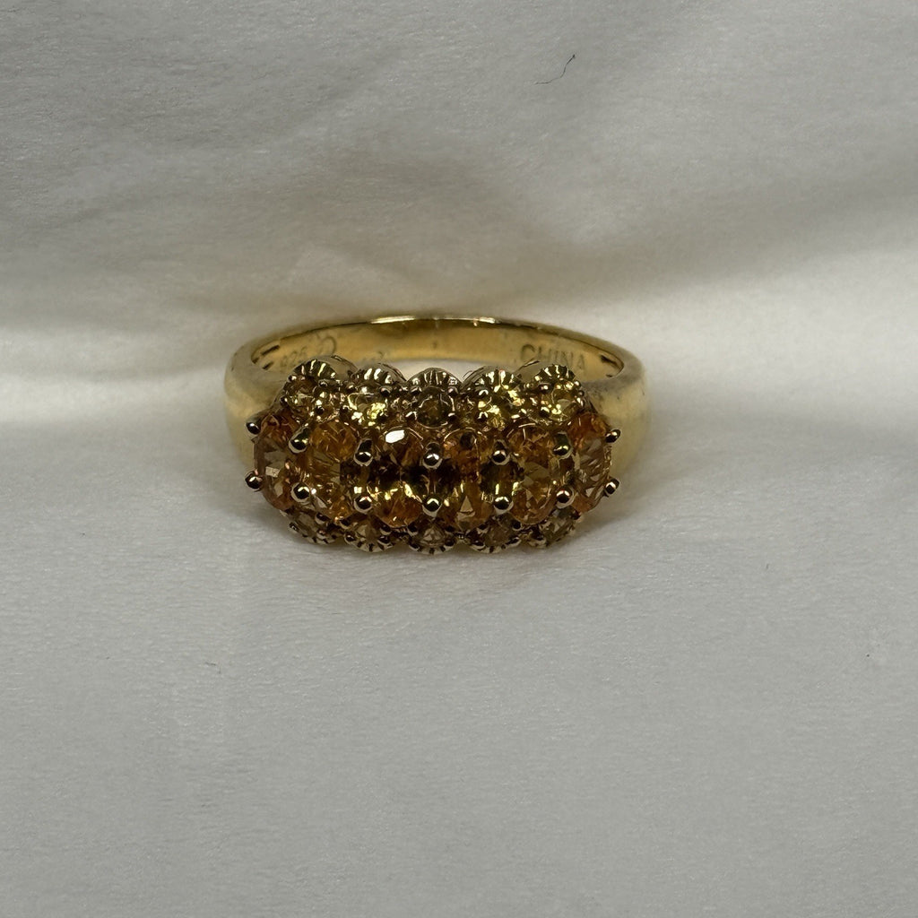 Estate Sterling Silver Ring 925 Size 8 Organge Stones Gold Plated