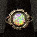 Native American Sterling Silver Ring Pink Fire Opal Signed AB Navajo Size 7
